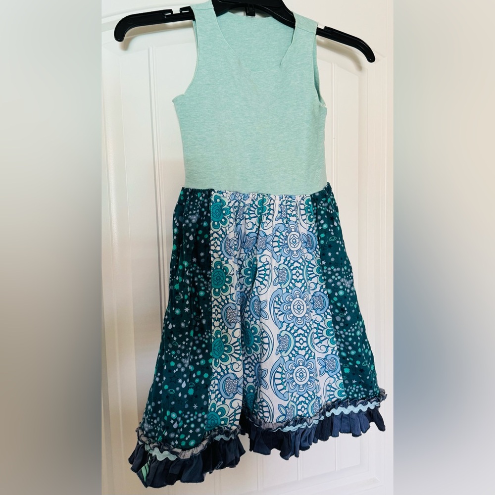 Matilda Jane PLATINUM 9/9 Teal and Blue Floral Kids Dress